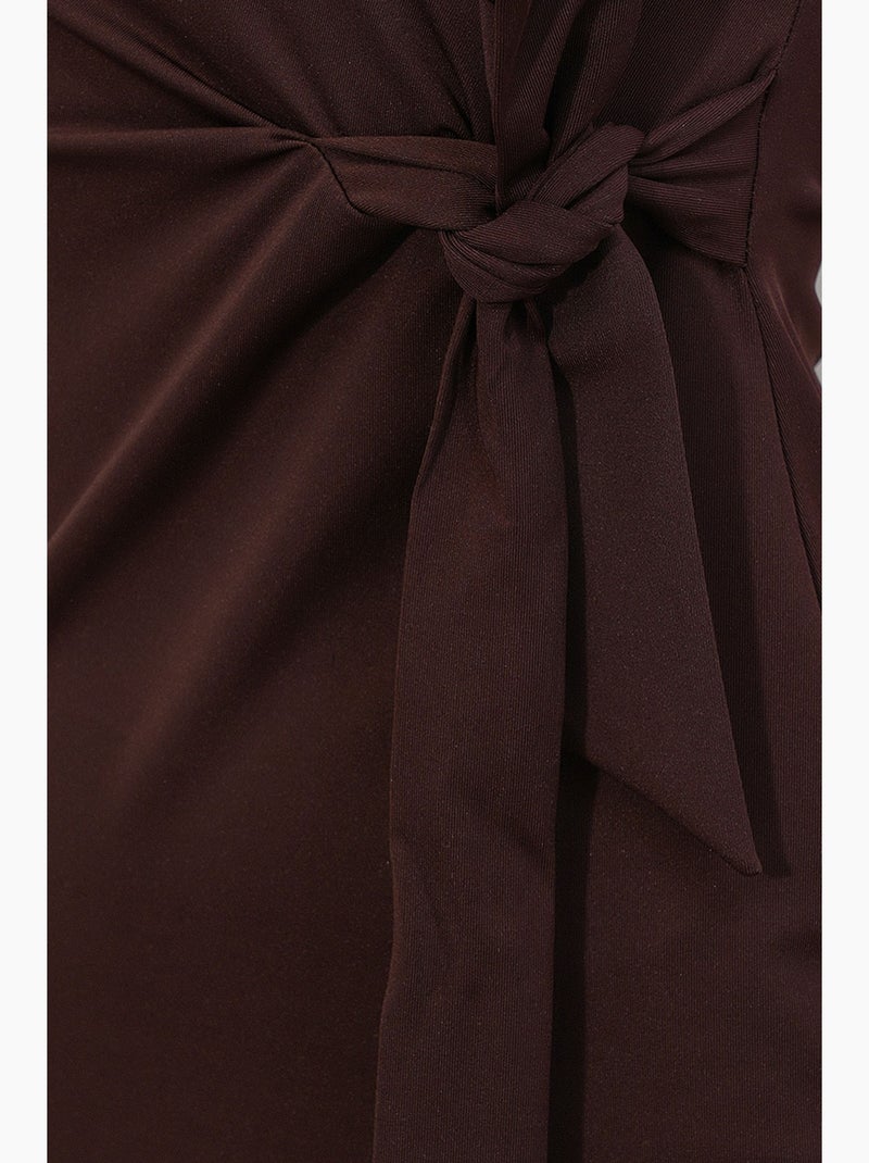 Vestido midi ajustado de jersey con detalle de lazada bdart Marrón chocolate - Kiabi