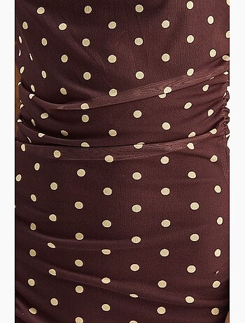 Vestido midi ajustado de lunares con cuello drapeado lucci