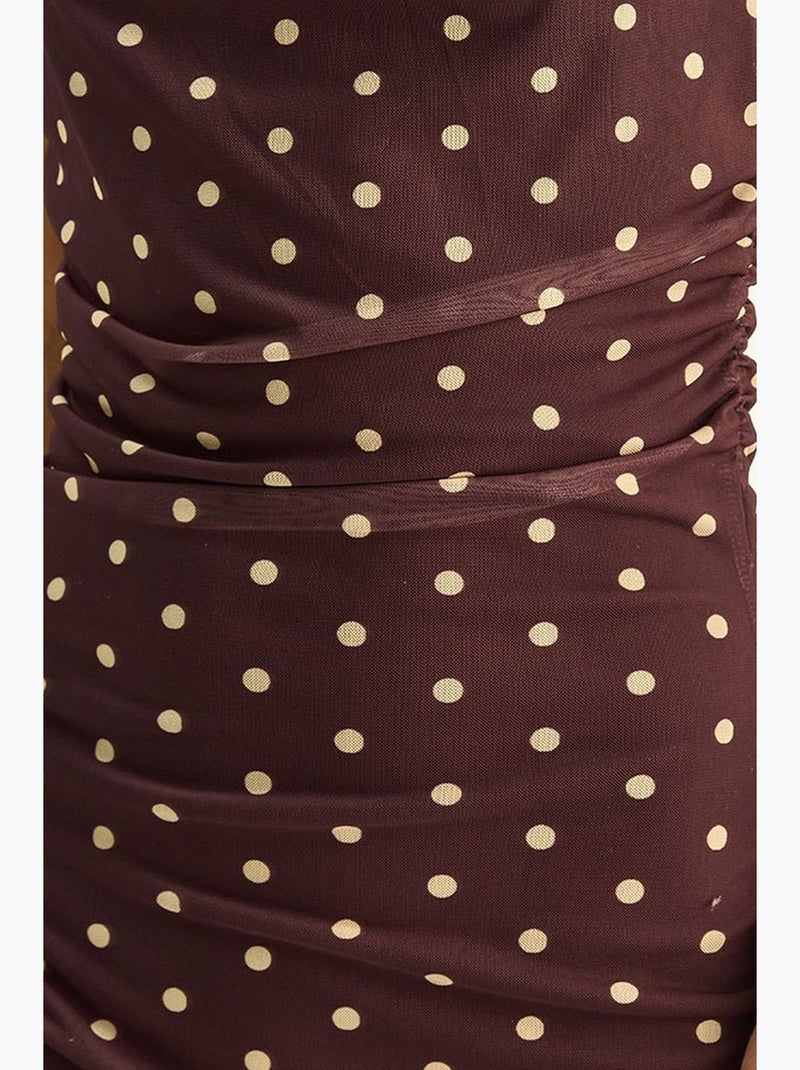 Vestido midi ajustado de lunares con cuello drapeado lucci Rojo burdeos - Kiabi