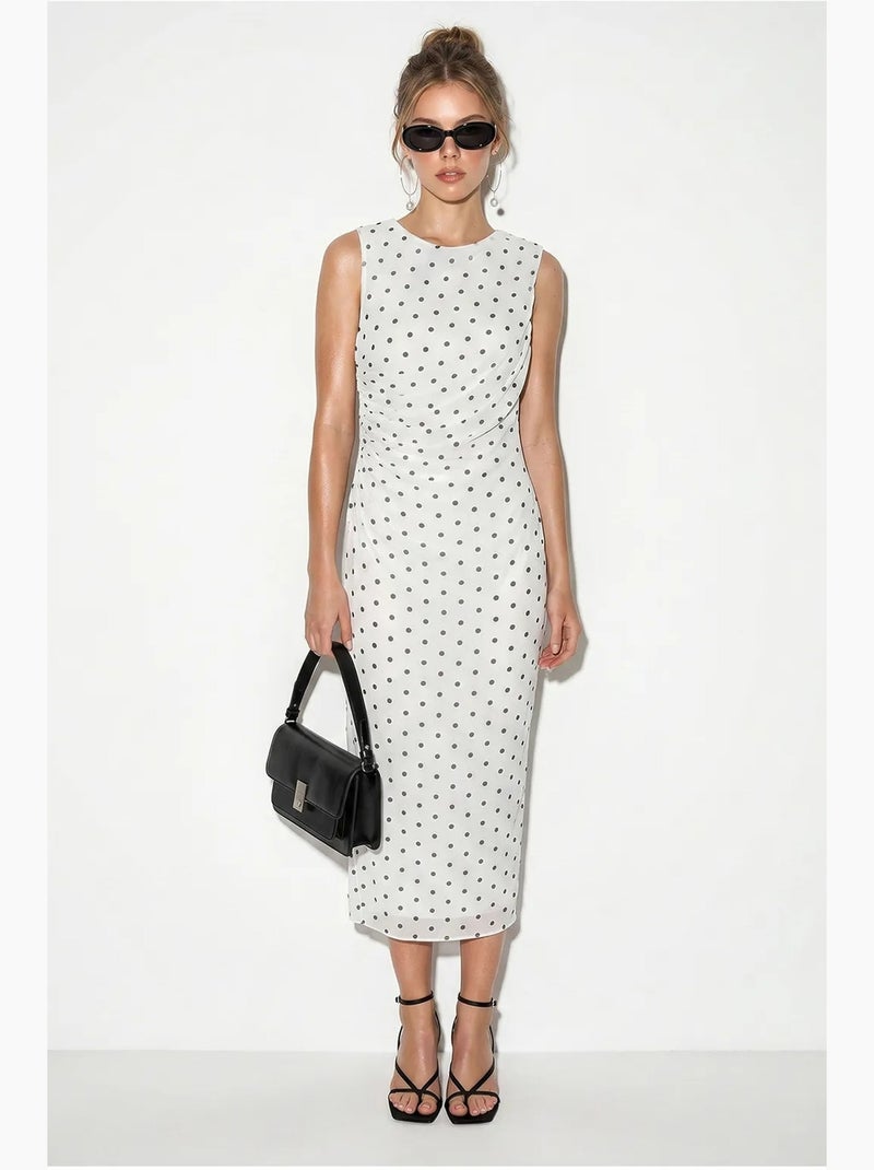 Vestido midi ajustado de lunares lucci Blanco Negro - Kiabi