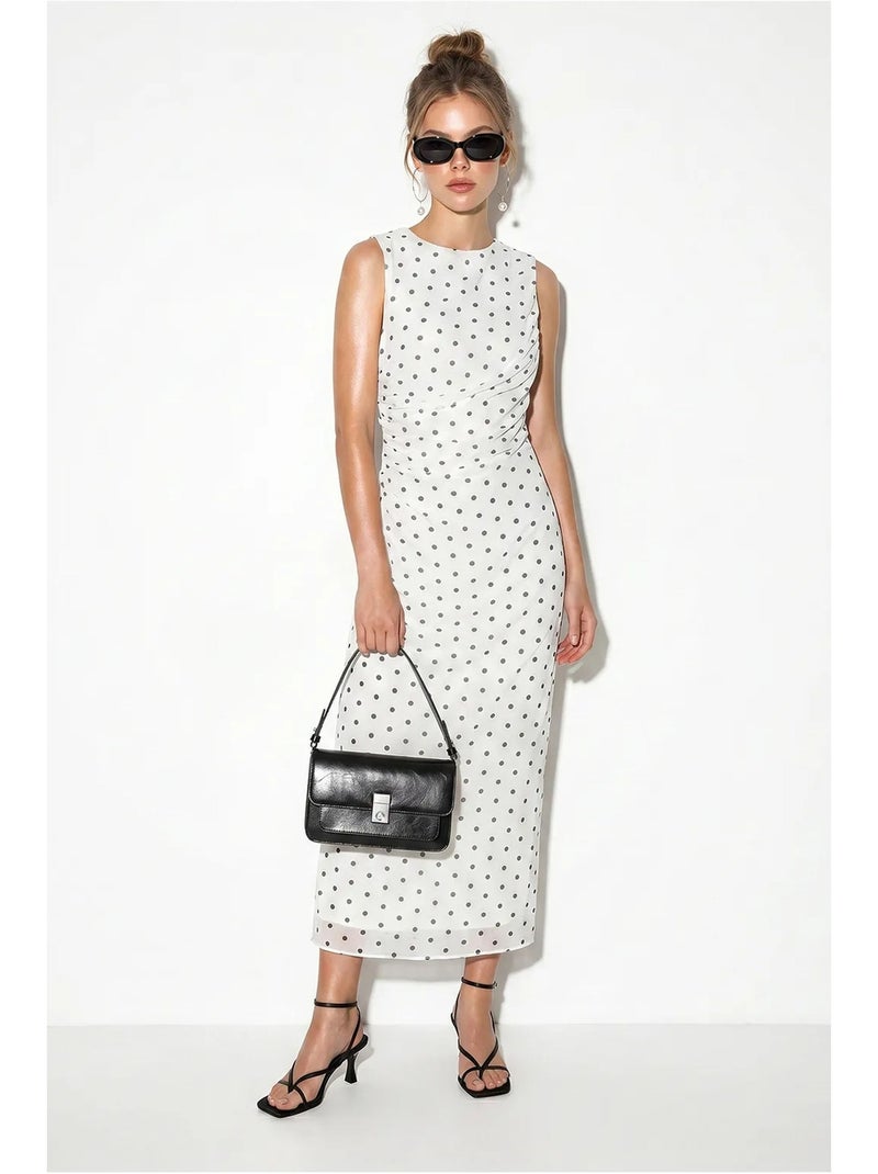 Vestido midi ajustado de lunares lucci Blanco Negro - Kiabi