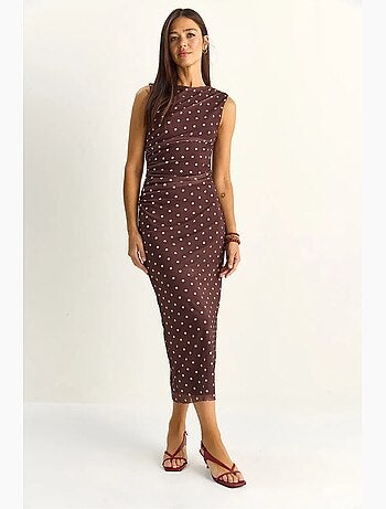 Vestido midi ajustado de lunares lucci