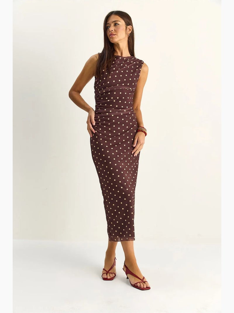 Vestido midi ajustado de lunares lucci Marrón oscuro - Kiabi