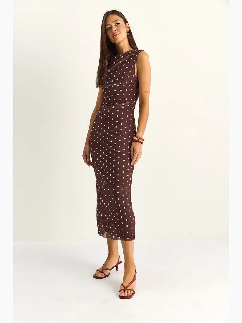 Vestido midi ajustado de lunares lucci Marrón oscuro - Kiabi