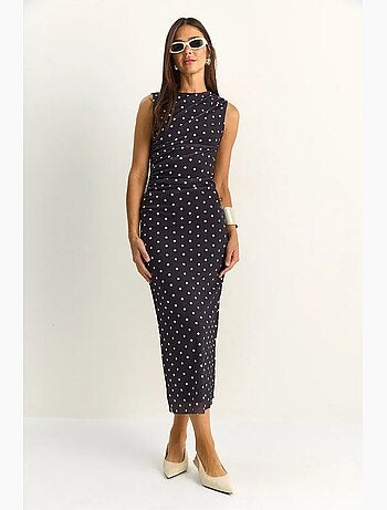 Vestido midi ajustado de lunares lucci