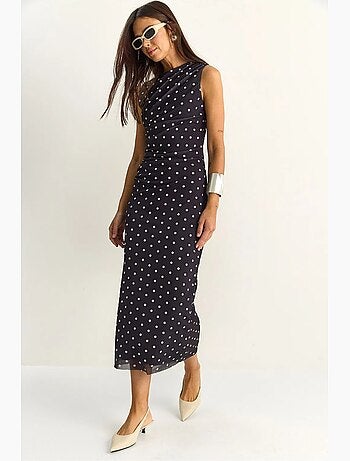 Vestido midi ajustado de lunares lucci