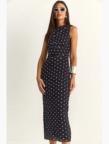 Vestido midi ajustado de lunares lucci