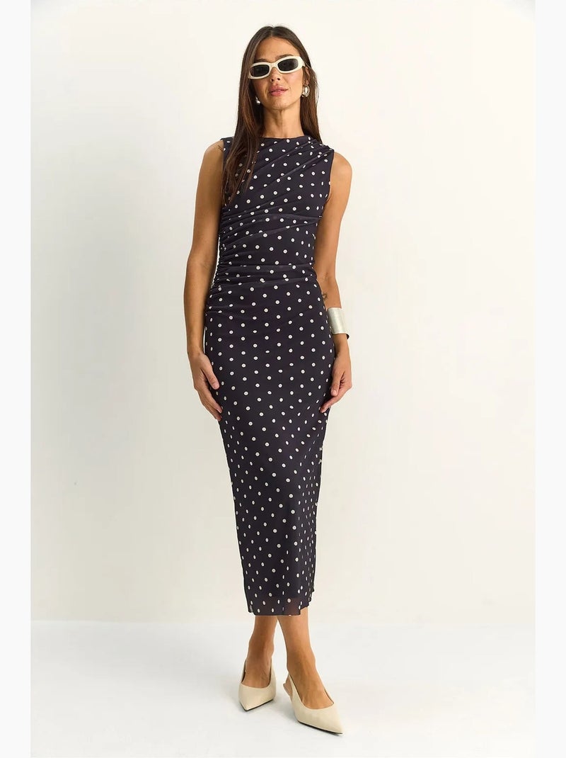 Vestido midi ajustado de lunares lucci Negro - Kiabi