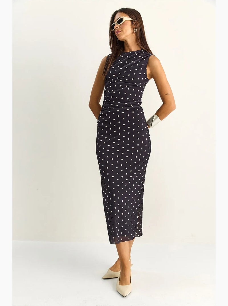 Vestido midi ajustado de lunares lucci Negro - Kiabi