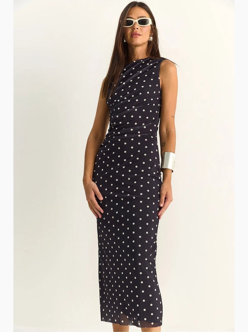 Vestido midi ajustado de lunares lucci Negro - Kiabi