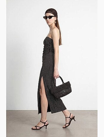 Vestido midi ajustado de lunares sin tirantes dilvin