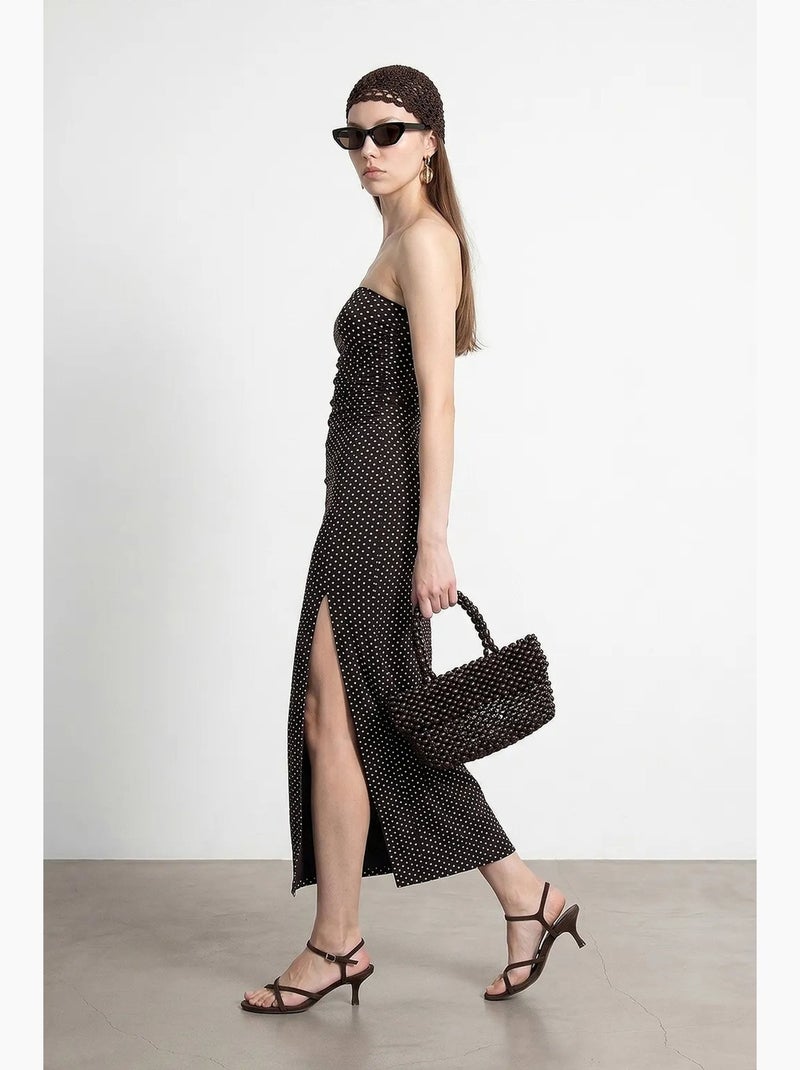 Vestido midi ajustado de lunares sin tirantes dilvin Marrón oscuro - Kiabi