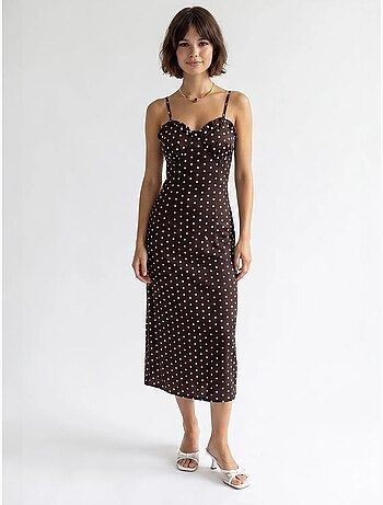 Vestido midi ajustado de mujer con lunares mixray