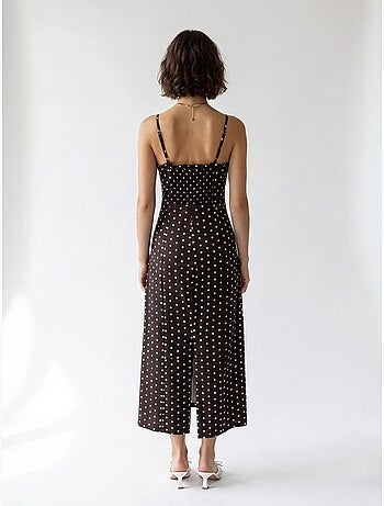 Vestido midi ajustado de mujer con lunares mixray