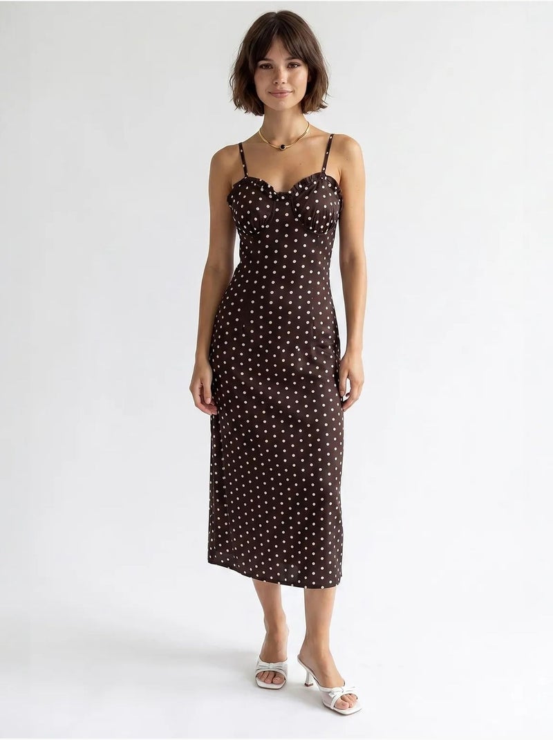 Vestido midi ajustado de mujer con lunares mixray Marrón chocolate - Kiabi