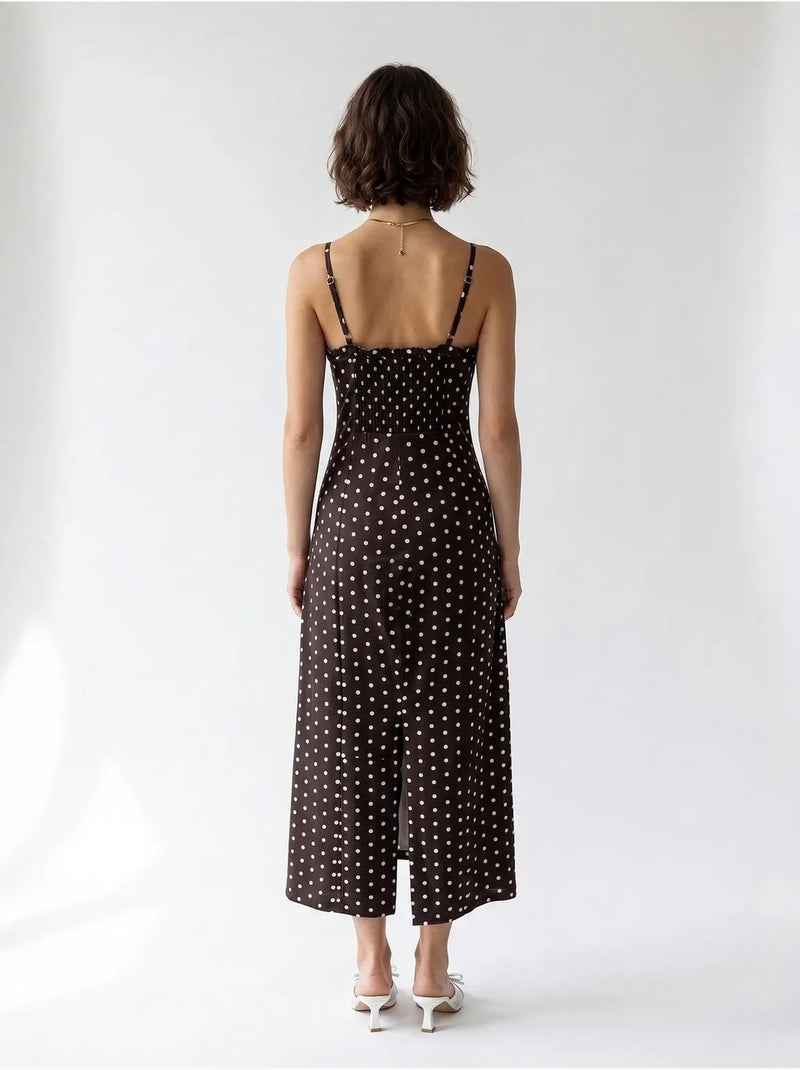 Vestido midi ajustado de mujer con lunares mixray Marrón chocolate - Kiabi
