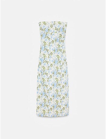 Vestido midi ajustado floral sin tirantes dilvin