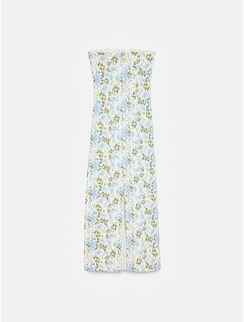 Vestido midi ajustado floral sin tirantes dilvin
