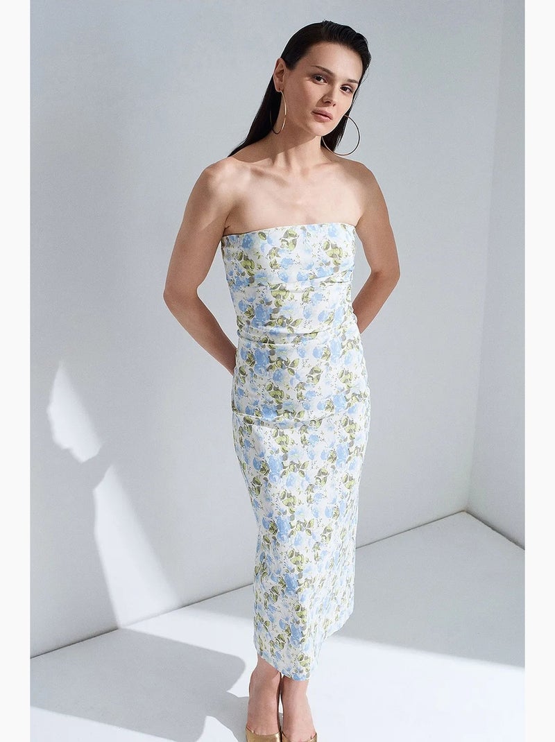 Vestido midi ajustado floral sin tirantes dilvin Azul cielo - Kiabi