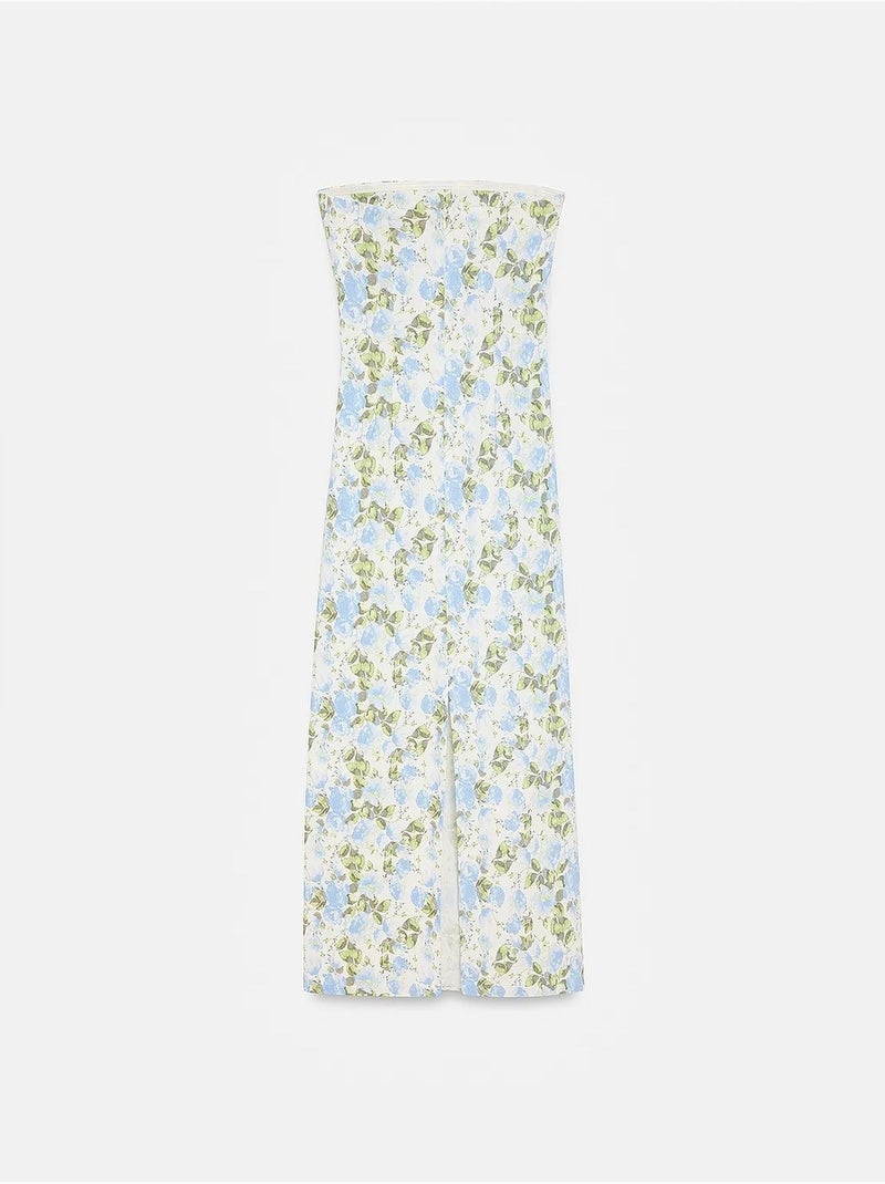 Vestido midi ajustado floral sin tirantes dilvin Azul cielo - Kiabi