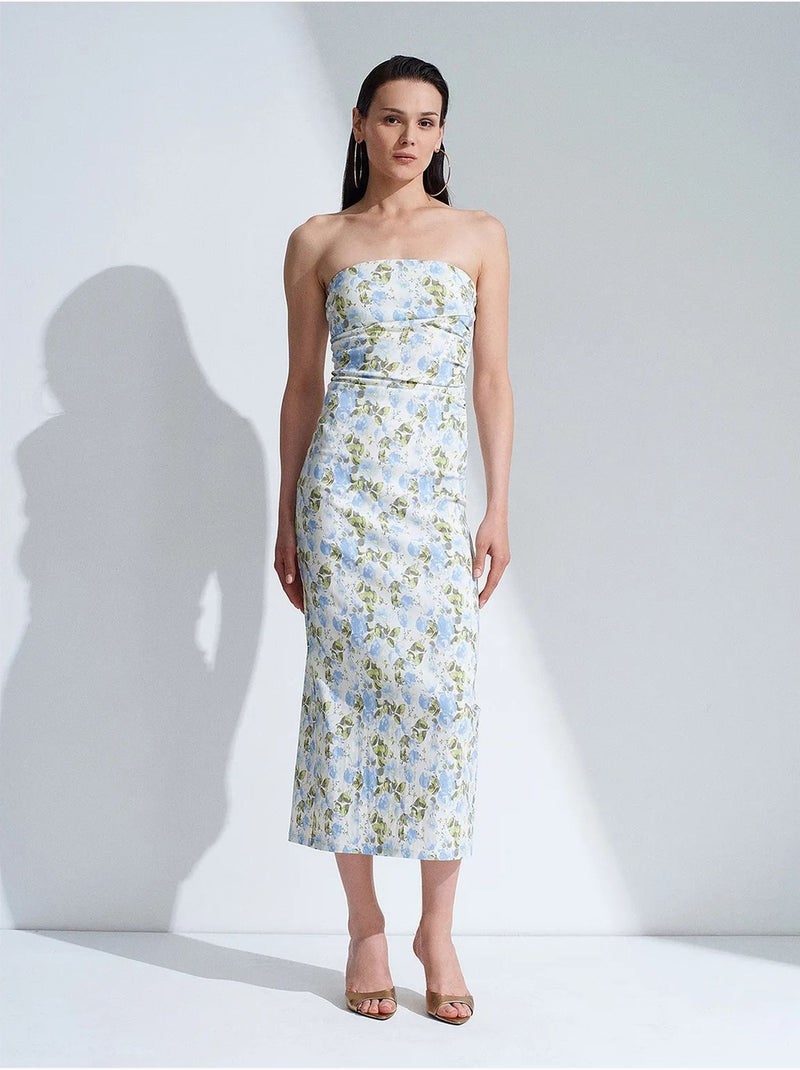 Vestido midi ajustado floral sin tirantes dilvin Azul cielo - Kiabi