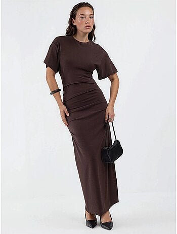 Vestido midi ajustado liso con cuello redondo busem