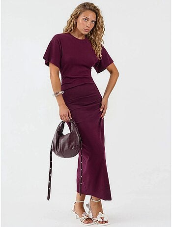 Vestido midi ajustado liso con cuello redondo busem