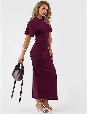 Vestido midi ajustado liso con cuello redondo busem