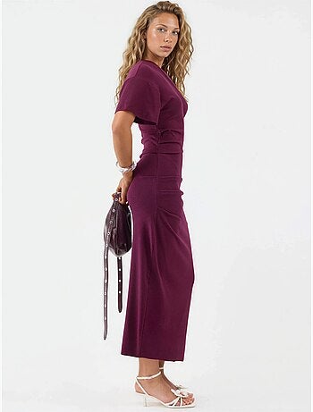 Vestido midi ajustado liso con cuello redondo busem