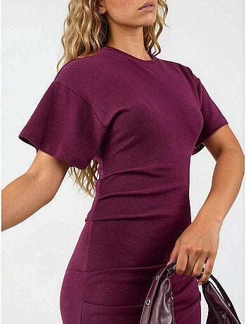 Vestido midi ajustado liso con cuello redondo busem