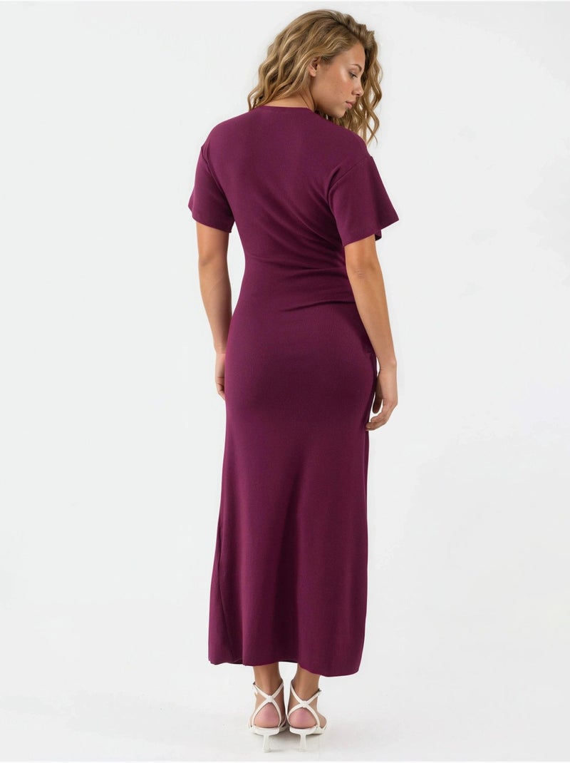 Vestido midi ajustado liso con cuello redondo busem Rojo burdeos - Kiabi