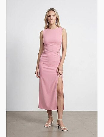 Vestido midi ajustado sin mangas con abertura dilvin