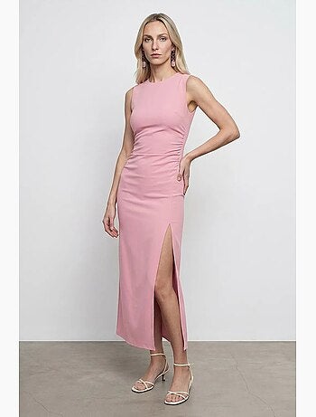 Vestido midi ajustado sin mangas con abertura dilvin