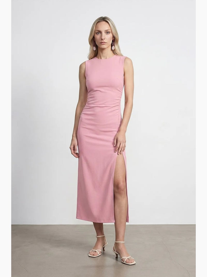 Vestido midi ajustado sin mangas con abertura dilvin Rosa almendra - Kiabi