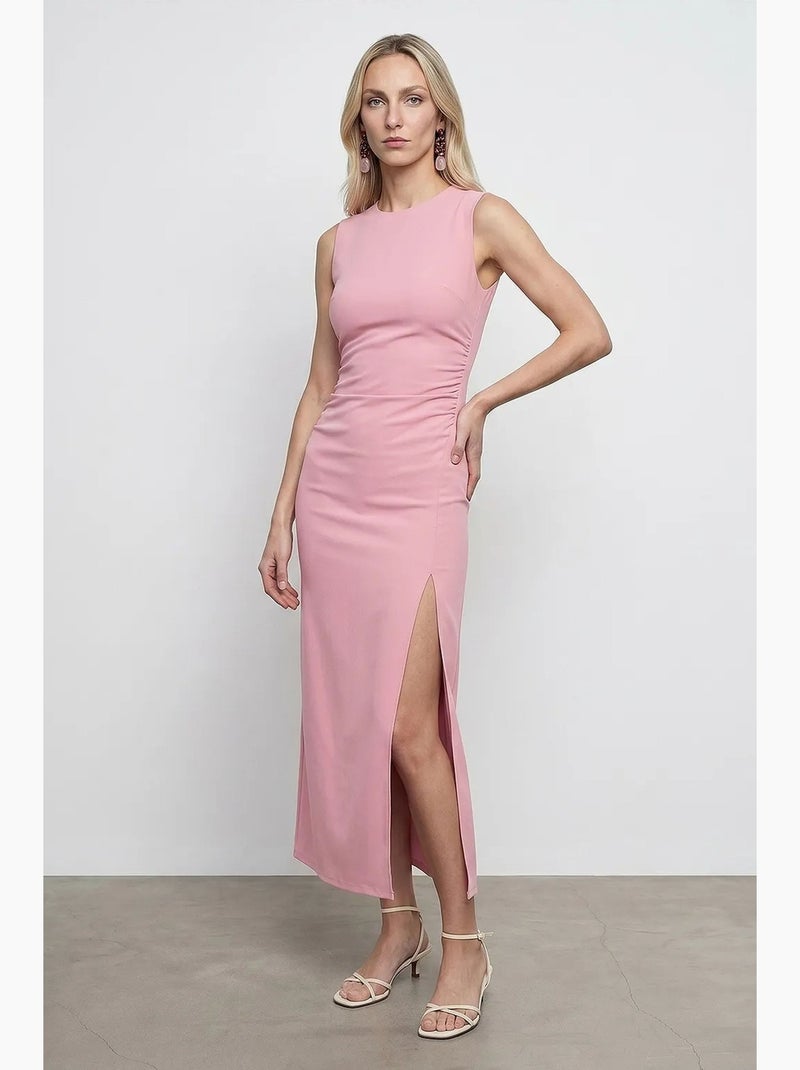 Vestido midi ajustado sin mangas con abertura dilvin Rosa almendra - Kiabi
