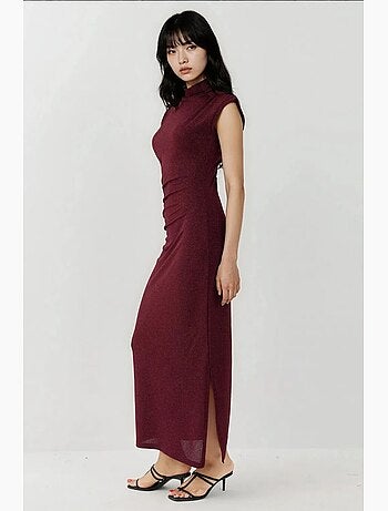 Vestido midi ajustado sin mangas con cuello redondo y cierre de cremallera hiccup