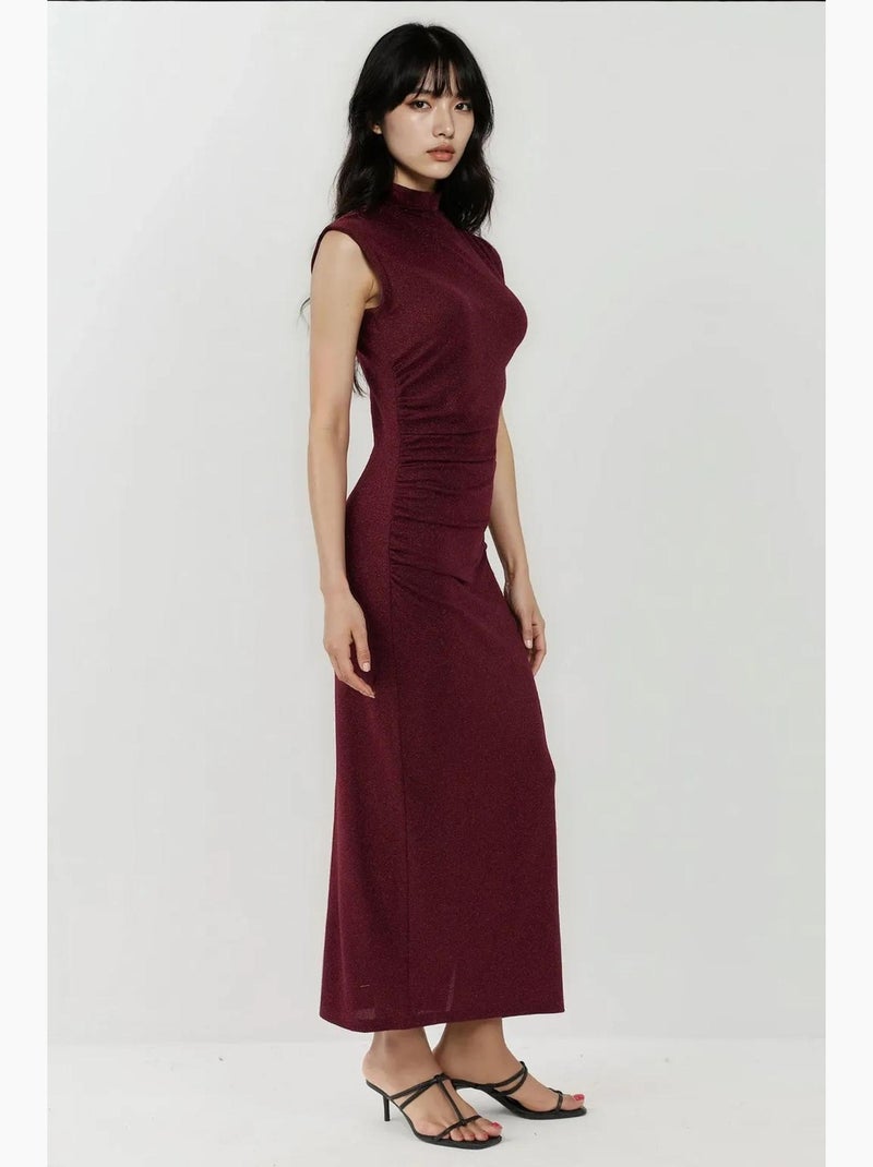 Vestido midi ajustado sin mangas con cuello redondo y cierre de cremallera hiccup Rojo burdeos - Kiabi