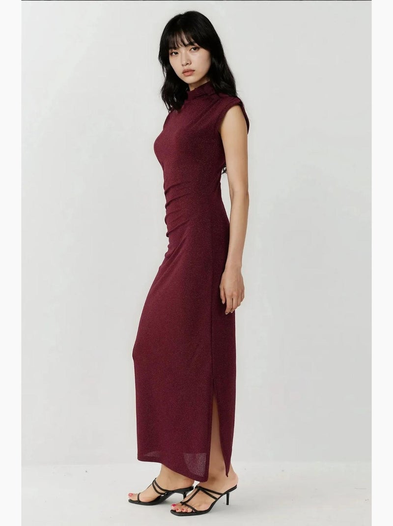 Vestido midi ajustado sin mangas con cuello redondo y cierre de cremallera hiccup Rojo burdeos - Kiabi
