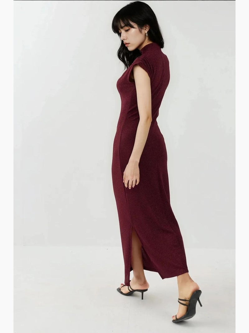 Vestido midi ajustado sin mangas con cuello redondo y cierre de cremallera hiccup Rojo burdeos - Kiabi