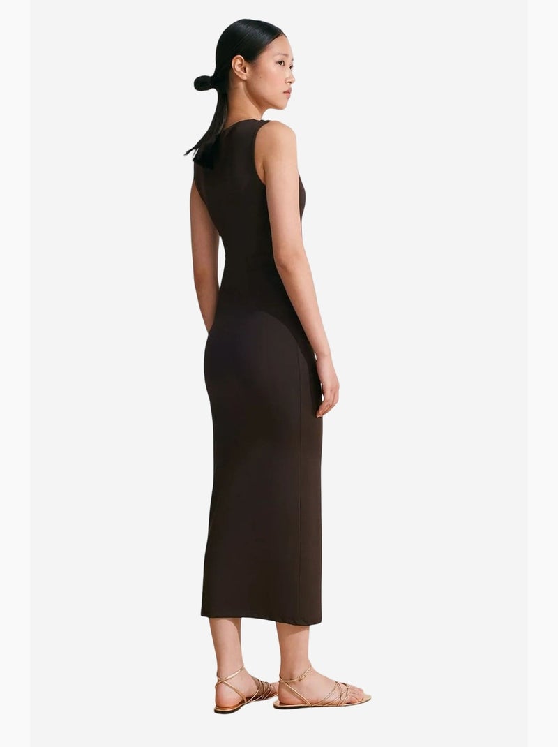 Vestido midi ajustado sin mangas con detalle de accesorio dilvin Marrón chocolate - Kiabi