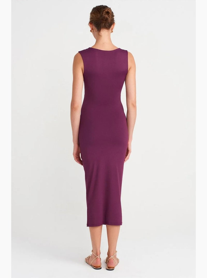 Vestido midi ajustado sin mangas con detalle de accesorio dilvin Violeta - Kiabi