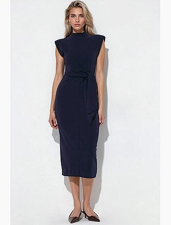 Vestido midi ajustado sin mangas con detalle de lazada busem