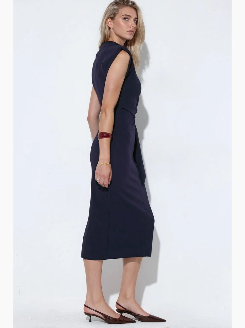 Vestido midi ajustado sin mangas con detalle de lazada busem Azul marino - Kiabi