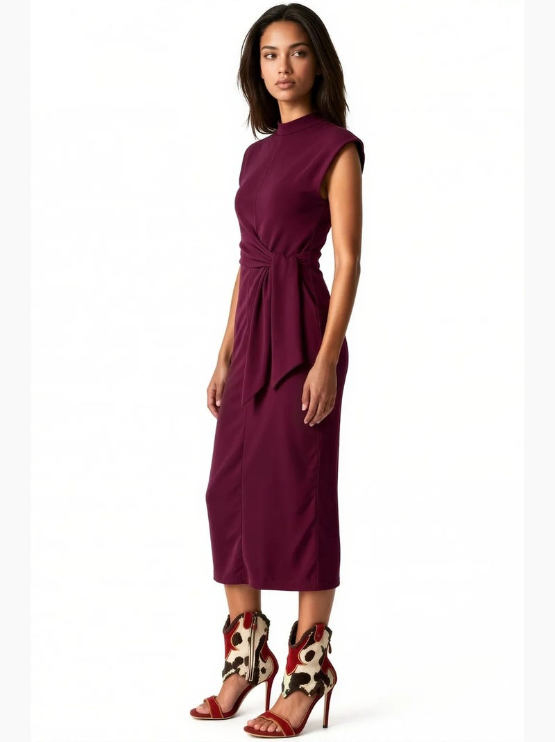 Vestido midi ajustado sin mangas con detalle de lazada busem Rojo burdeos - Kiabi