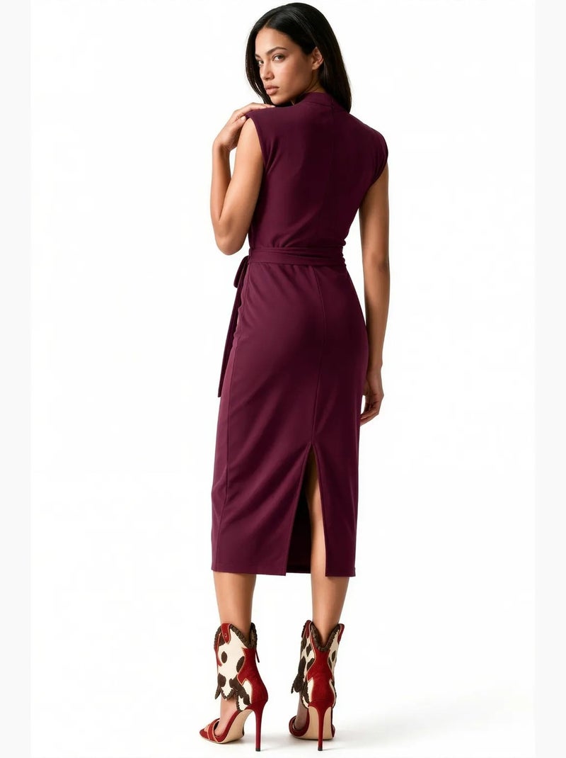 Vestido midi ajustado sin mangas con detalle de lazada busem Rojo burdeos - Kiabi