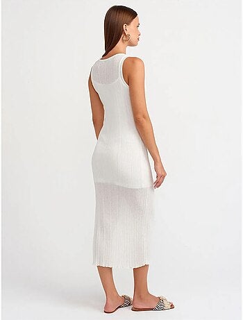 Vestido midi ajustado sin mangas de canalé dilvin