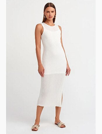 Vestido midi ajustado sin mangas de canalé dilvin