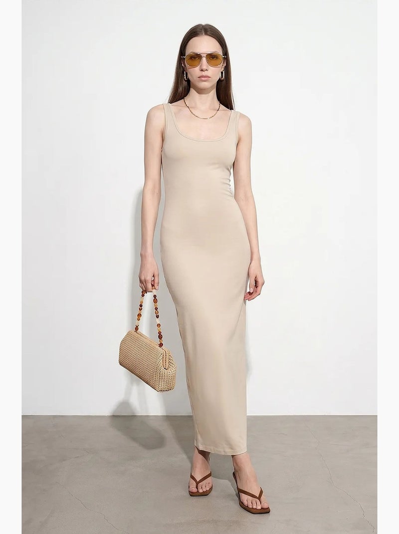 Vestido midi ajustado sin mangas dilvin Beige arcilla - Kiabi