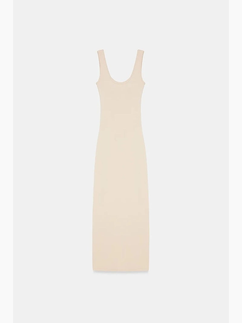 Vestido midi ajustado sin mangas dilvin Beige arcilla - Kiabi