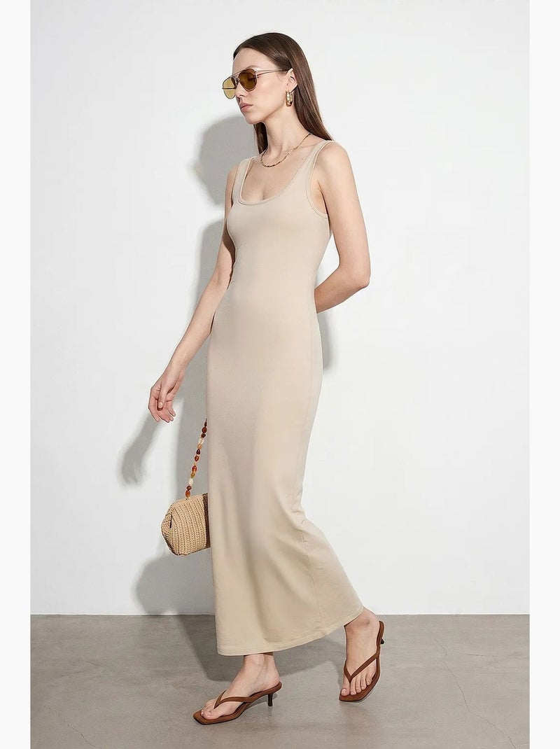 Vestido midi ajustado sin mangas dilvin Beige arcilla - Kiabi